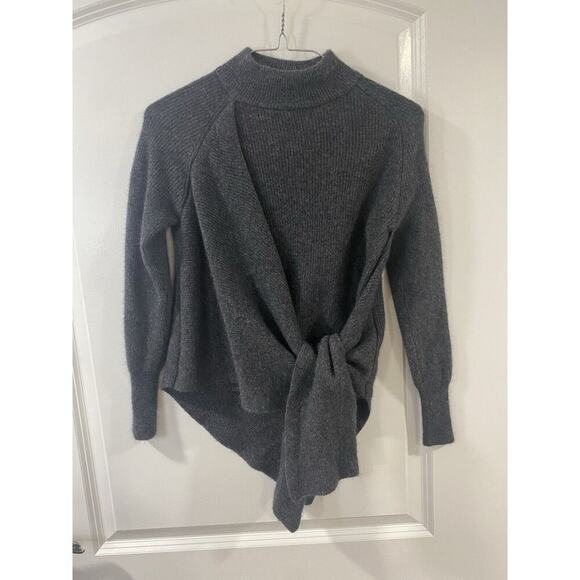 27 Miles 100% Cashmere Sweater XS Gray Pullover Front Tie Knit Lightweight Cozy - Picture 1 of 11